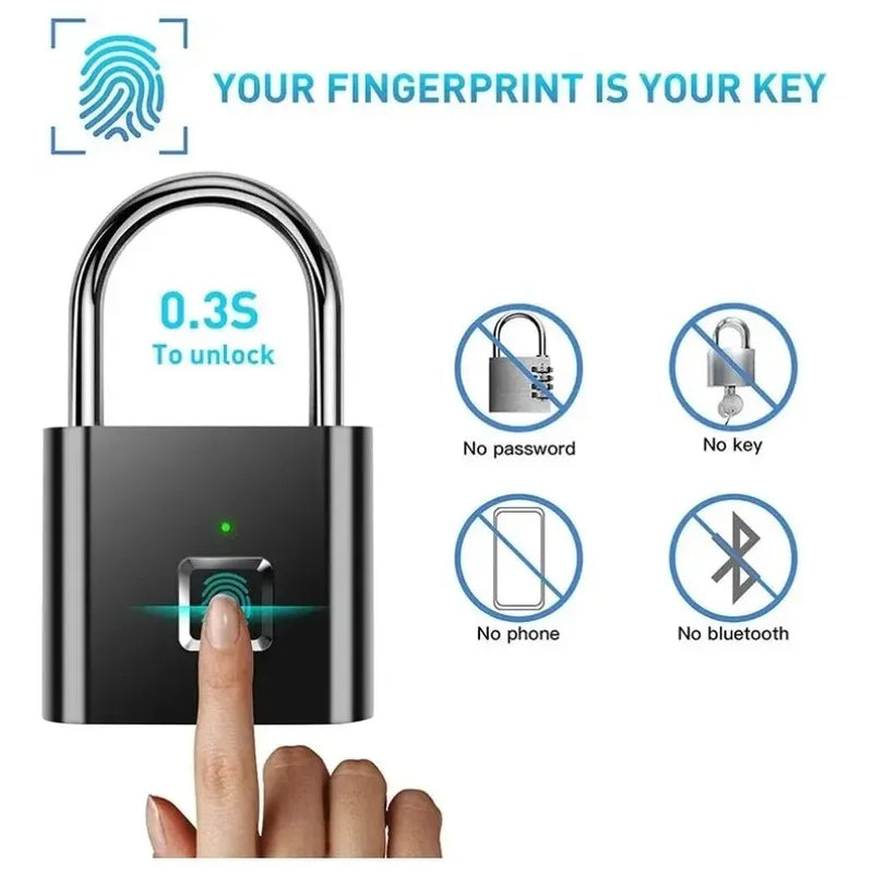 Cadeado de impressão digital impermeável anti-roubo com bloqueio inteligente  à prova d'água