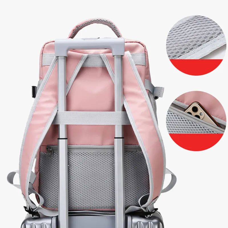 Mochila de viagem feminina, grande capacidade, à prova d'água, antirroubo, e com porta de carregamento usb