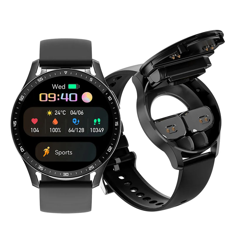 Smartwatch, sem fio, bluetooth com fone de ouvido duplo. Relógio 2 em 1