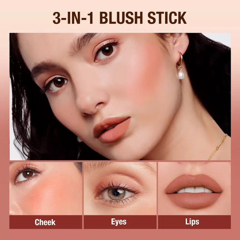 Batom Blush 3 em 1 para os olhos, bochechas e lábios, à prova d'água.