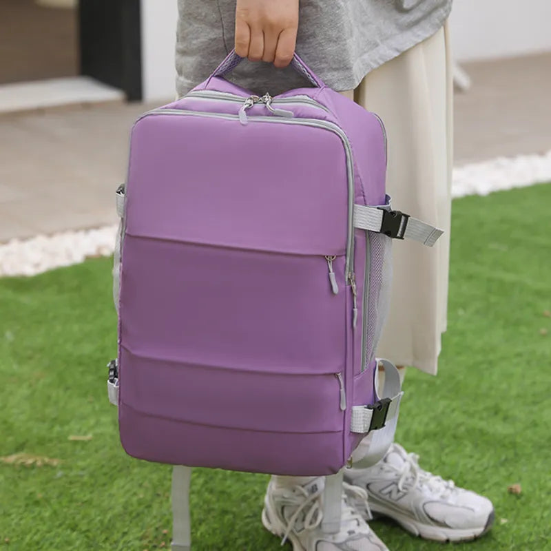 Mochila de viagem feminina, grande capacidade, à prova d'água, antirroubo, e com porta de carregamento usb